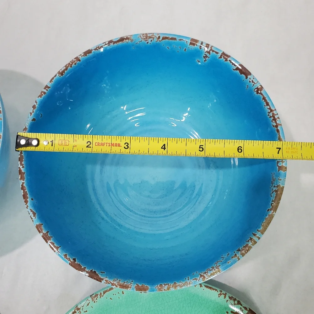 Williams Sonoma Rustic Outdoor Melamine 2 Salad Plates 2 Bowls Blue Green